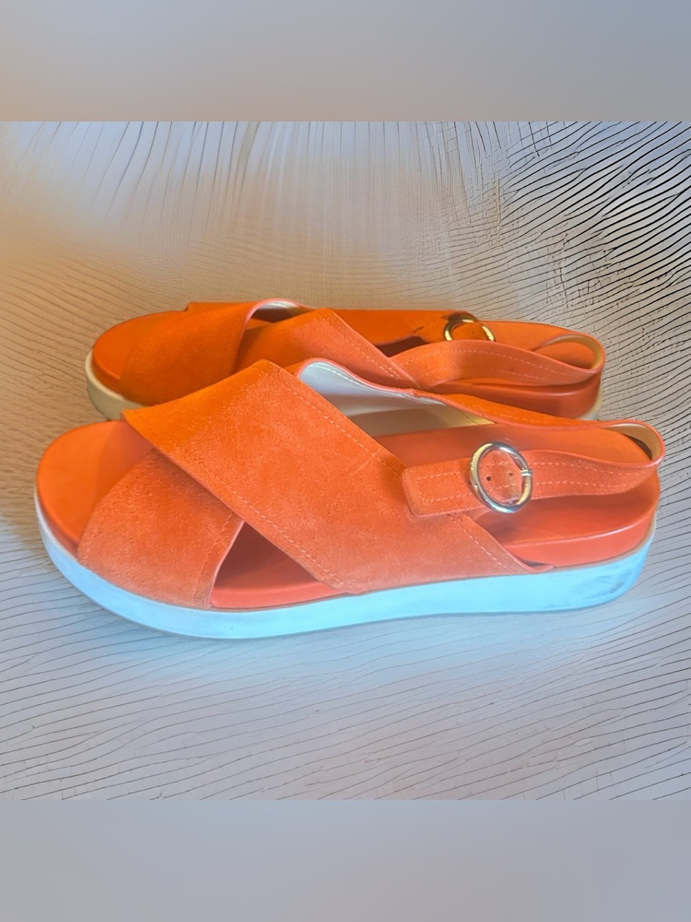 Via Spiga Orange Sued Sandals Crisscross Strap White Platform Sole Women's 10 - Picture 5 of 9